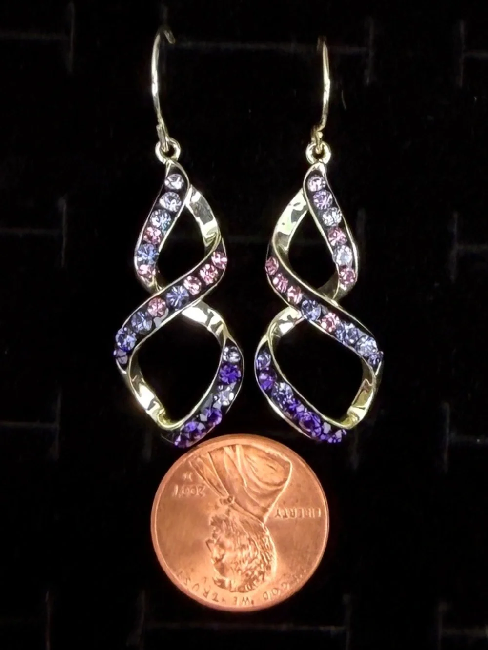 Silvertone Purple Twisted Pierced Dangle Earrings